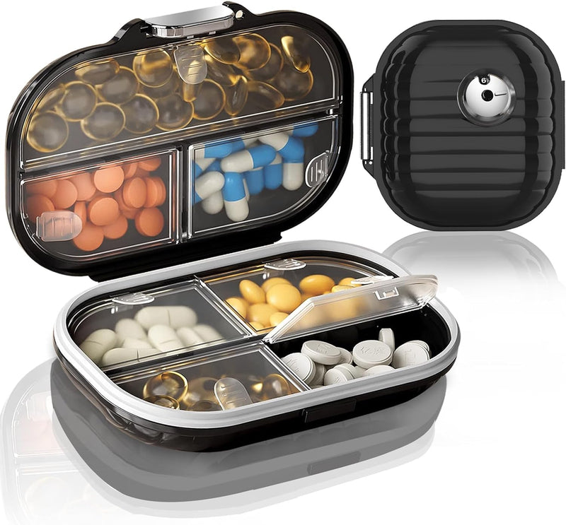 Travel Pill Organizer, 2 Pack Portable Pill Box 7 Day Small Pill Case Moisture Proof Daily Medicine Vitamin Container for Vitamins, Supplements Medication Tracker Travel Essentials (Small+ Large)