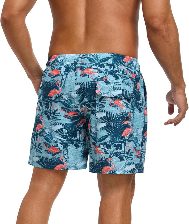 Mens Swim Trunks with Compression Liner 2 in 1 Quick Dry Beach Swimming Trunks Swim Shorts with Zipper Pockets