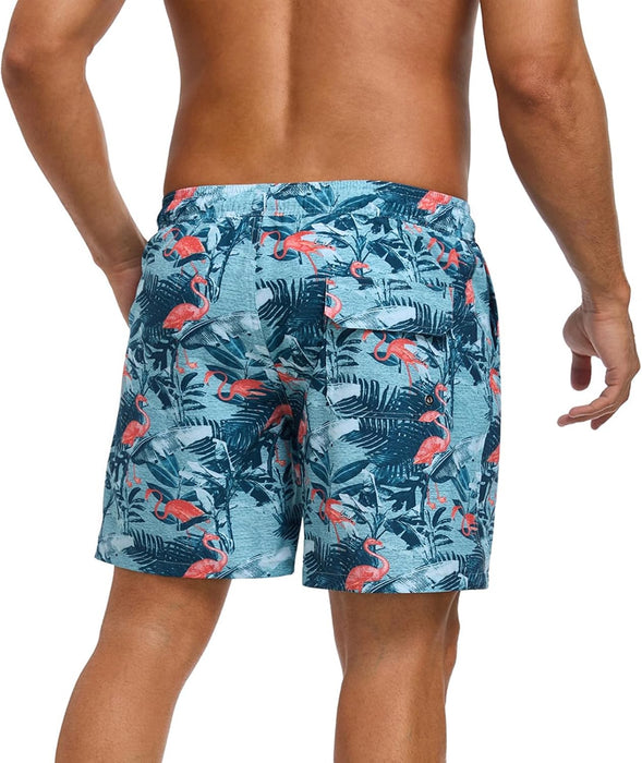 Mens Swim Trunks with Compression Liner 2 in 1 Quick Dry Beach Swimming Trunks Swim Shorts with Zipper Pockets