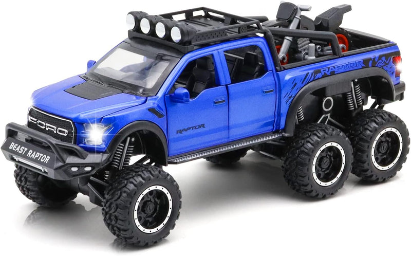 Monster Trucks for Boys - 1/24 Scale Die-Cast Metal Toy Car F150 with Sound and Light,Pickup Truck and Trailer Cars Toy Cars for 3+ Year Old Boys (Black) - Blue
