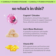 Focus Concentration & Brain Health Gummies with Cognizin Citicoline, Lion's Mane Mushroom, Vitamin B12 - Vegan, Gluten Free, Caffeine Free, Strawberry (50 Count)