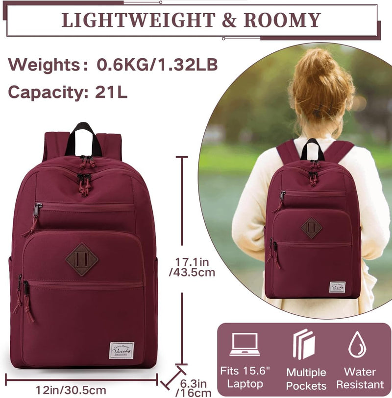 VASCHY School Backpack for Women, Unisex Large Bookbag Schoolbag Casual Daypack for High School/College/Teens/Travel/Work
