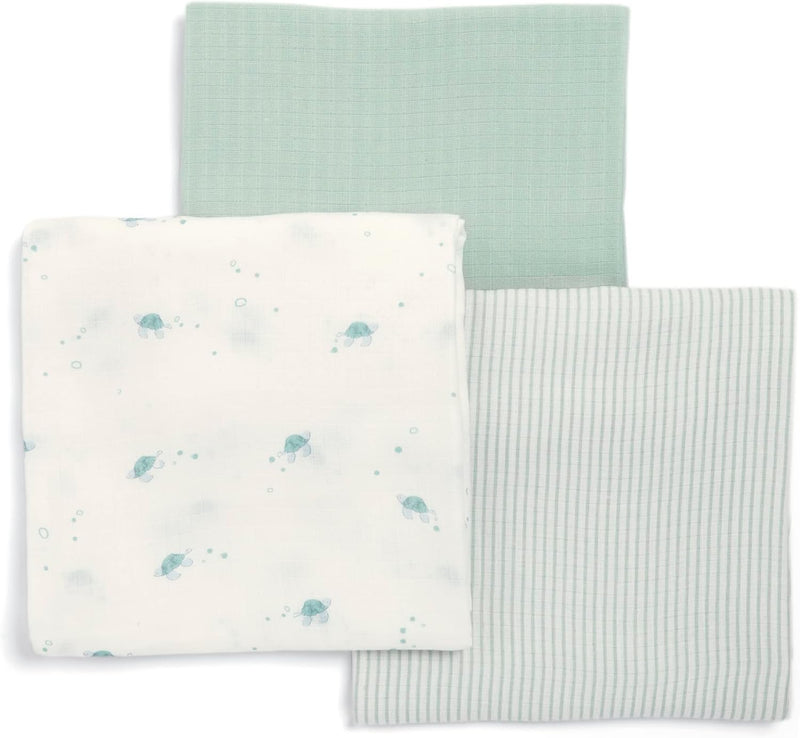 Mamas & Papas 3 Pack Muslin Squares, Large, Turtle