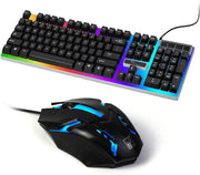 SKY-TOUCH G21 Computer Gaming Keyboard and Mouse Combo :Keyboard with Flexible Polychromatic LED Lights Mechanical Feel Wired USB Working Keyboard Mouse Set for Windows Computer(Black) - Black-new