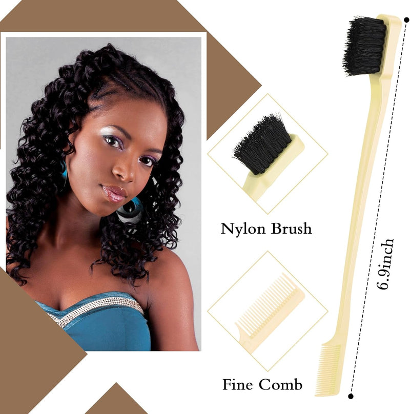 Geiserailie 3 Pcs Slick Back Hair Brush Set Bristle Brush Edge Control Teasing Comb for Women Black Hair(Black)