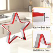3-Piece Star Cookie Cutter Set - Stainless Steel Holiday Baking Tools with Red Silicone Grip for Christmas Cookies & Crafts