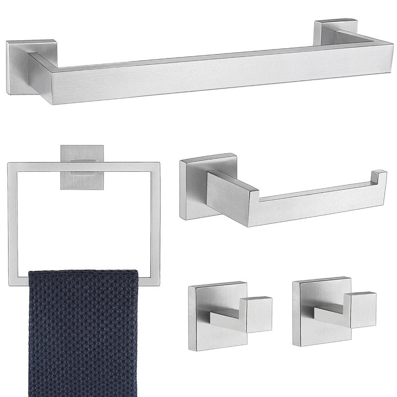 Delarkusi 5 Pieces Bathroom Hardware Accessories Set Brushed Nickel, Bathroom Towel Rack Set SUS304 Stainless Steel, Square Bath Towel bar Set Heavy Duty, Wall Mounted