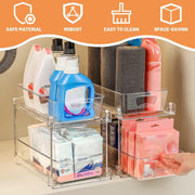 SKY-TOUCH 2 PACK Pull-Out Kitchen and Bathroom Storage Organizer, 2 Tier Clear Under Sink Organizers Vanity Counter Storage Container, Pull-Out Organization with Track for Pantry, Kitchen