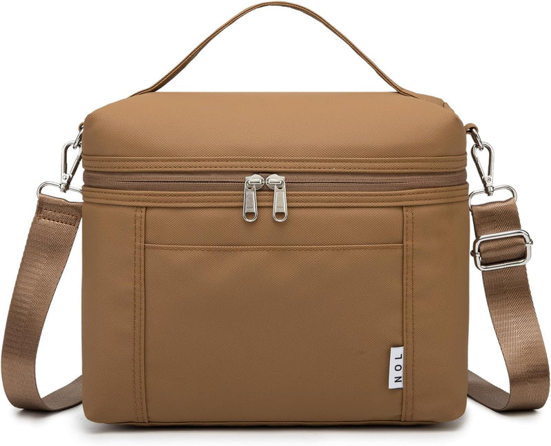 Insulated Lunch Bags for Women Cooler Bag Lightweight Nylon Waterproof Lunch Box For Work - Medium (8 Liters) Brown