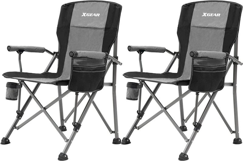 Toby's Camping Chair Hard Arm High Back Lawn Chair Heavy Duty with Cup Holder, for Camp, Fishing, Hiking, Outdoor, Carry Bag Included (Cool Gray) - Gray 2chairs 22.9D x 22.9W x 37H in