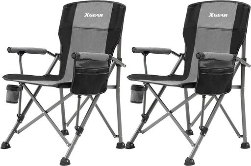 Toby's Camping Chair Hard Arm High Back Lawn Chair Heavy Duty with Cup Holder, for Camp, Fishing, Hiking, Outdoor, Carry Bag Included (Cool Gray) - Gray 2chairs 22.9D x 22.9W x 37H in