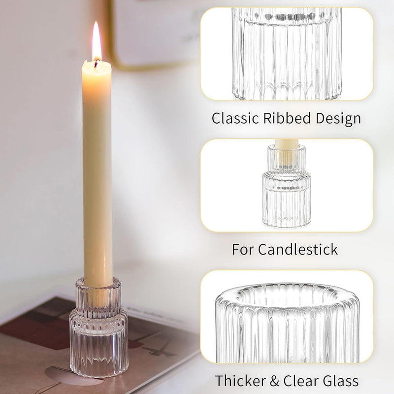 SYOSI Glass Candle Holder for Candlestick, 10Pcs Clear Small Tapered Candle Holder Wedding Decor Table Centerpiece Bulk for Candle Sticks Party Living Room Dinner Advent