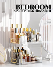 U-HOOME Bathroom Organizer Countertop, Clear Makeup Desk Organzier for Dressing Table, Bathroom Vanity Countertop, 2-Tier Vanity Tray Shelf for Cosmetic, Lotions, Perfume and Toiletries (Clear)