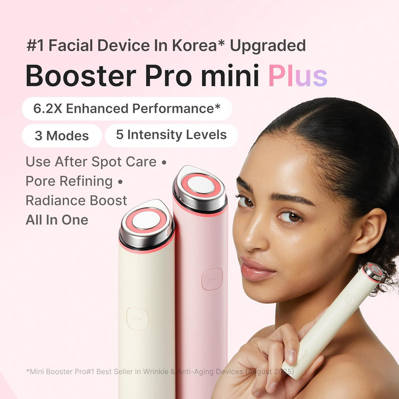 Mini Booster Pro Plus Facial Device for Radiant, Calming, and Bouncy-Looking Skin Red, Blue, Purple 3-Mode Portable Korean Skincare Device, At Home Care Pink