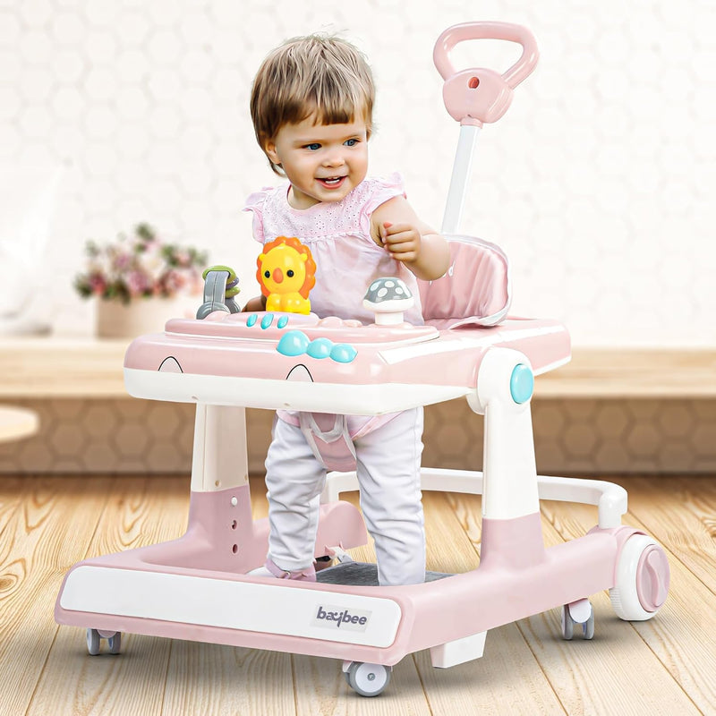 Baybee Zeni 3 IN 1 Baby Walker for Toddler with Parental Push Handle & 3 Height Adjustable, Baby Activity Walker with Stopper Kids Walker for 6-18 Months Boys Girls (Pink)
