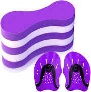 3 Pcs Swim Training Pull Buoy Swimming Hand Paddles Set Include 1 Swim Buoy 2 Swim Hand Paddles for Lap Swimming with Adjustable Straps Swim Training Equipment Kit for Adults - Purple