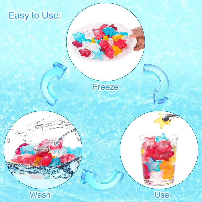 Reusable Ice Cube, 40Pcs Plastic Ice Cubes, Quick-Freeze Easy-to-Clean Refreezable Fake Ice Cubes, Ice Cubes Artificial Ice Cubes Drink Cold Cubes Outdoor Travel Ice Tray (Shape of Stars)