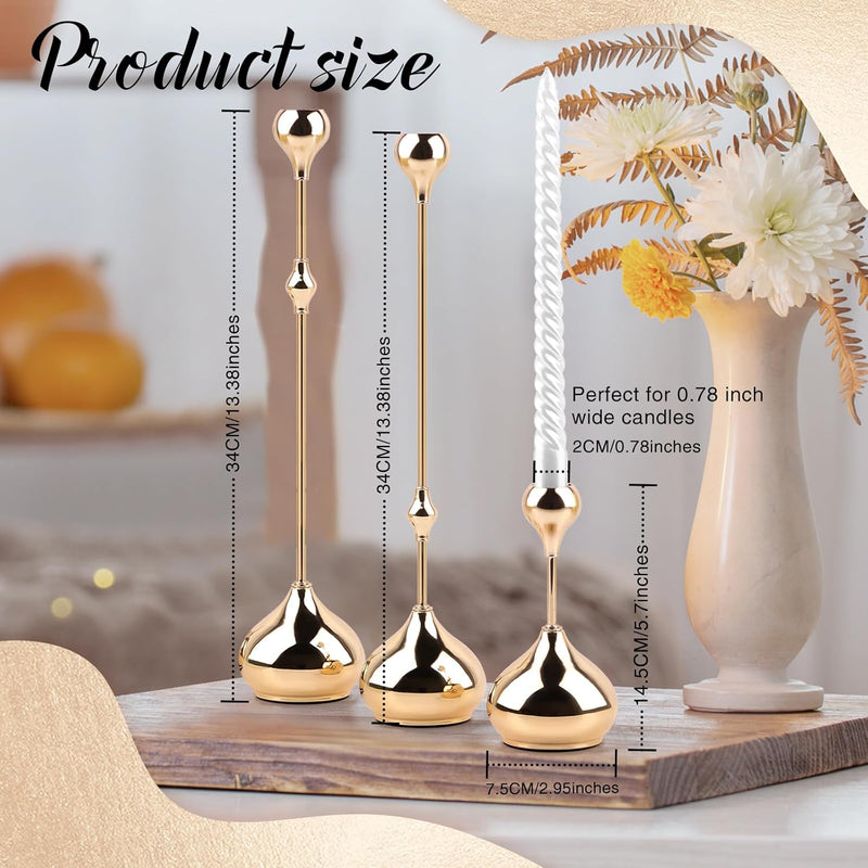 Gold Decorative Metal Candle Holder for Home,3Pcs Layered Height Taper Candlesticks Holder,Modern Home Gold Candle Holder Table Centerpiece Decoration