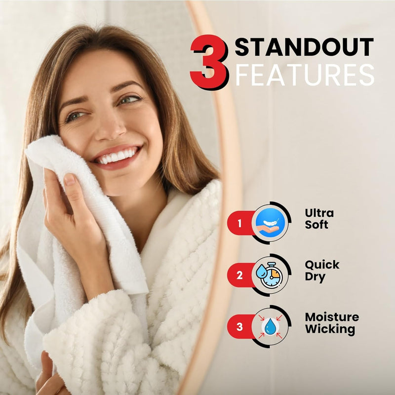 Infinitee Xclusives Premium White Hand Towels - Pack of 6, 41cm x 71cm Bathroom Hand Towel Set, Hotel & Spa Quality Hand Terry Towels for Bath room, Highly Absorbent and Super Soft Bathrooms Towels