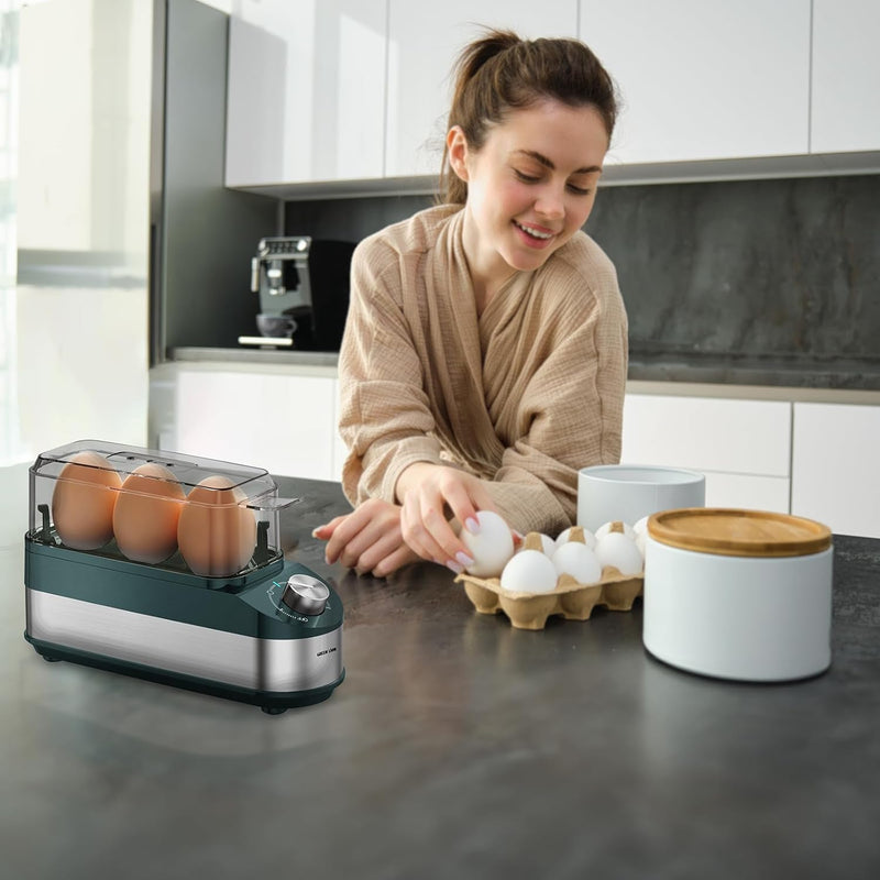 Green Lion 3-Tier Egg Cooker, Egg & Vegetable Steamer, 16 Eggs Capacity, 500mL Water Reservoir, 400-500W Power, 0-60min Timer, Stainless Steel Heating, Steam Vent Lid, Indicator Light - Gray