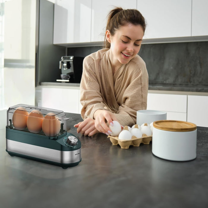 Green Lion 3-Tier Egg Cooker, Egg & Vegetable Steamer, 16 Eggs Capacity, 500mL Water Reservoir, 400-500W Power, 0-60min Timer, Stainless Steel Heating, Steam Vent Lid, Indicator Light - Gray