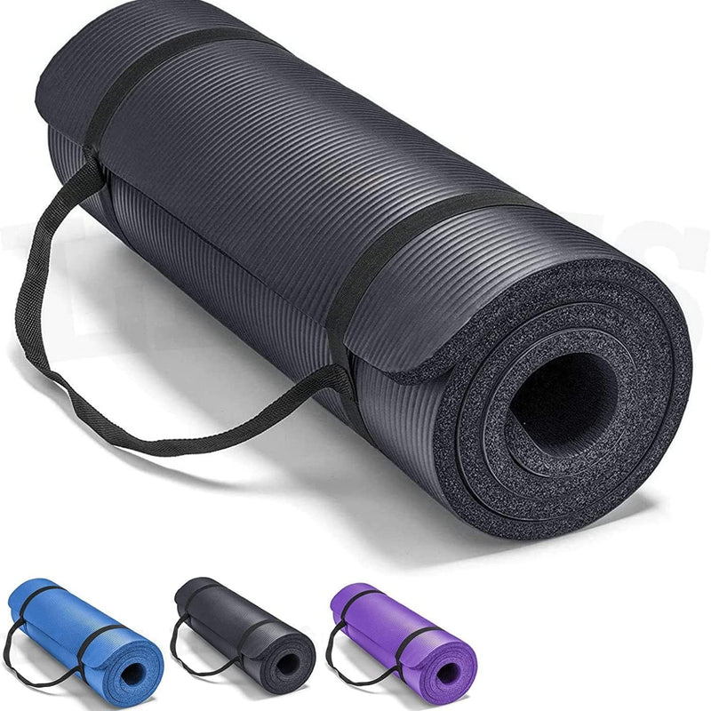SKY-TOUCH Yoga Mat Non Slip, Yoga Mat with Strap Included 10mm Thick Exercise Mat Ideal for HiiT, Pilates, Yoga and Many Other Home Workouts - Black - new