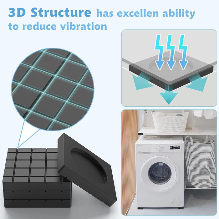 4 PCS Washing Machine Feet Pads, Anti Vibration Pads, Washing Machine Stand Rubber Material Shockproof No Water Accumulation for Washer Dryer Shock and Cancellation