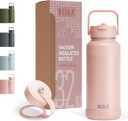 950ml Water Bottle 18/8 Stainless Steel 304 Double Wall Insulated Thermos Bottle with Straw Lid and wide mouth, 2 lids included, Hot Cold Liquids Sports Bottle, 32oz - Blush Pink