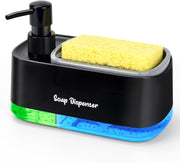 Bestseek Hand and Dish Soap Dispenser Set for Kitchen, Dual Soap Dispenser with Sponge Holder, 3-in-1 Countertop Soap Pump Dispenser for Kitchen Sink, Useful Kitchen Gadgets - Black - Black