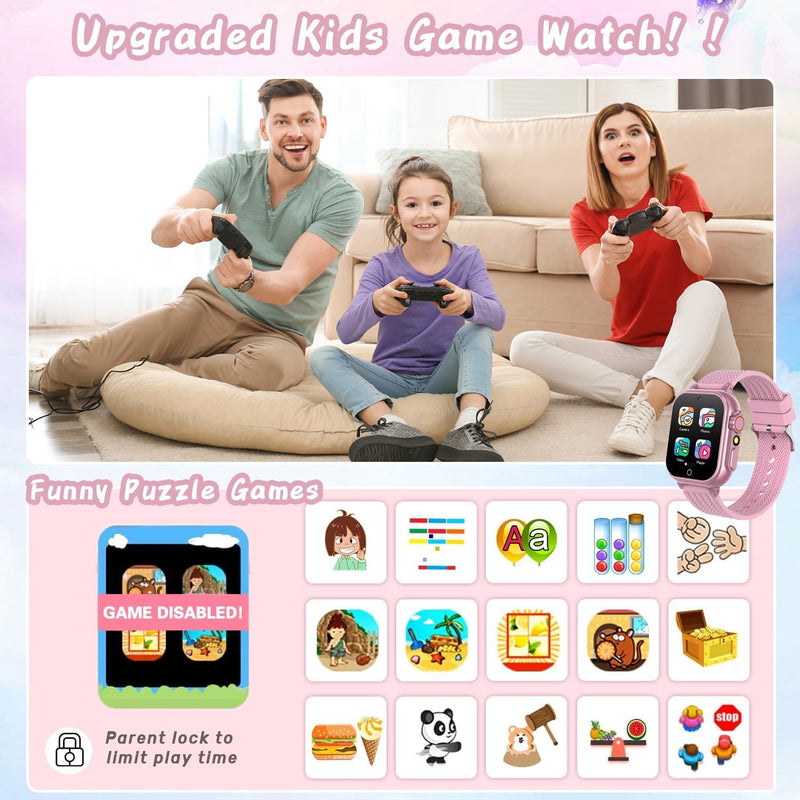 Masroo Kids Smart Watch Gift for Girls Age 5-12, HD Touch Screen Girls Watch with 32 Puzzle Games, Camera Music Player Learn Card Pedometer Educational Toys Birthday Gifts for Ages 5 6 7 8 9 10