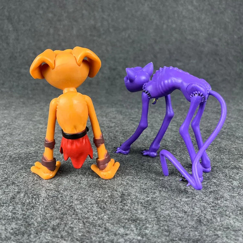2PCS Smiling Critters Models Purple Cat & Orange Dog Collectible Monster Set for Gifts, Game Fans, and Cake Decoration