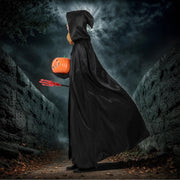 Halloween Costumes Halloween Cloak Cape Grim Reaper Costumes, Black satin Hooded Cape for Men Women