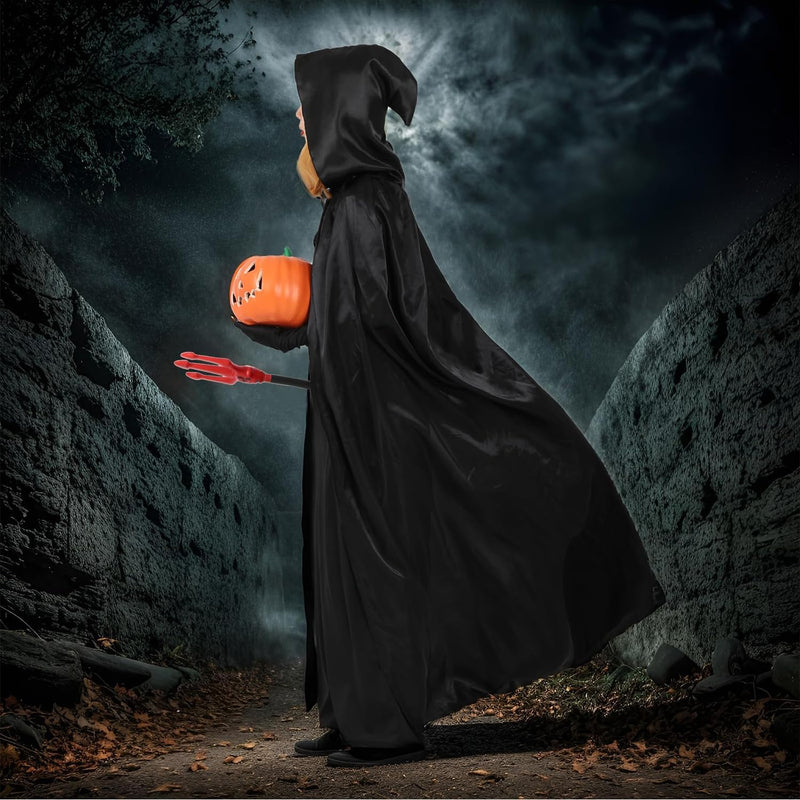 Halloween Costumes Halloween Cloak Cape Grim Reaper Costumes, Black satin Hooded Cape for Men Women