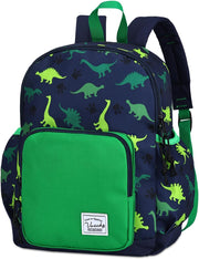 Children's Backpack, Lightweight School Bag for Girls Boys Primary Kindergarten 4-6 Years Waterproof Cute Backpack for A4 Folder Preschool Travel with Chest Strap - Green Dinosaurs-S