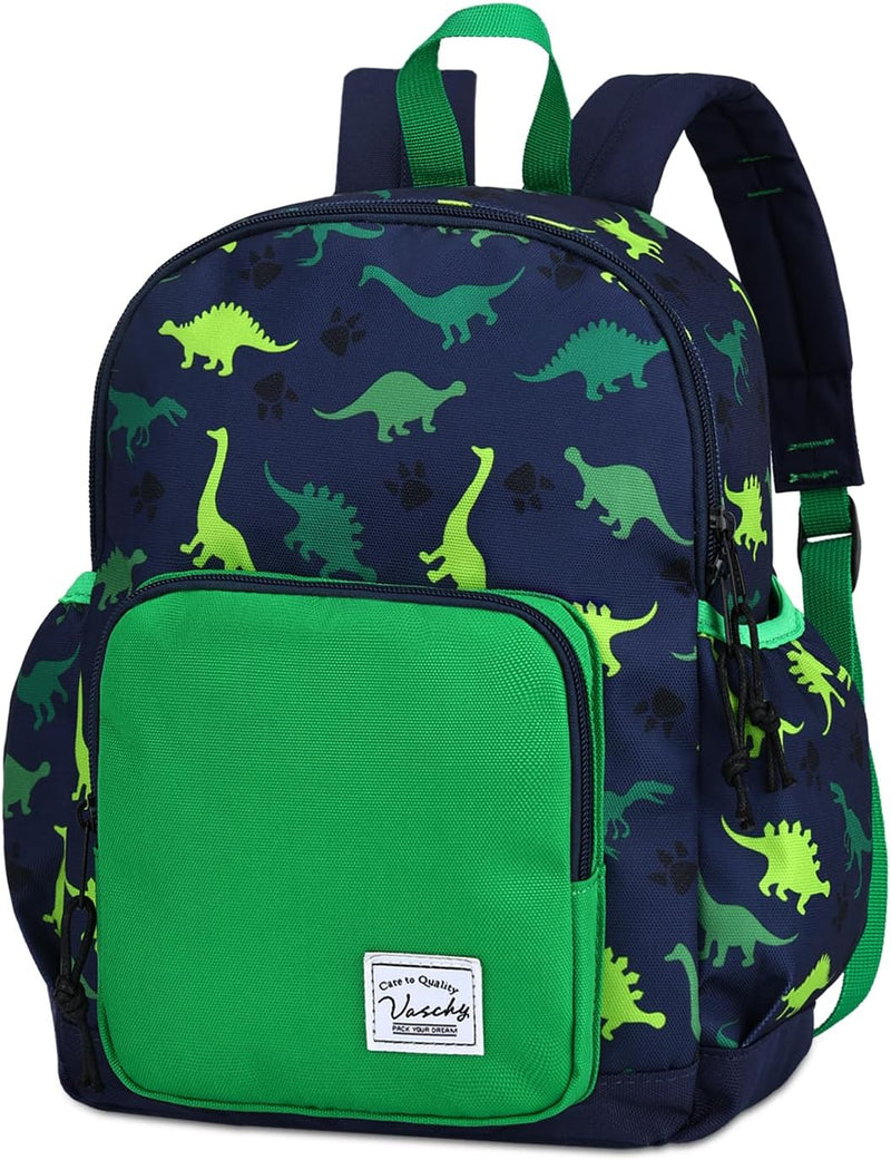 Children's Backpack, Lightweight School Bag for Girls Boys Primary Kindergarten 4-6 Years Waterproof Cute Backpack for A4 Folder Preschool Travel with Chest Strap - Green Dinosaurs-S