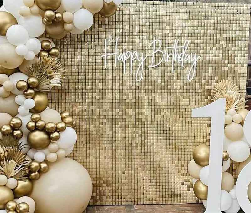 FlavorThings Easy Setup 24 Panels Light Gold Sequin Shimmer Wall Backdrop Panels for Party Decor for Wedding, Anniversary, Birthday, Engagement and Bachelorette Party (Light Gold, 24)