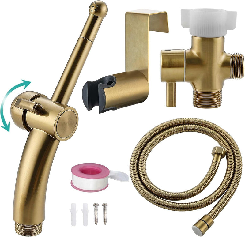 BARROCK All Metal Stainless Steel Hand Held Bidet Sprayer for Toilet, High Pressure Sprayer Head Brushed Gold