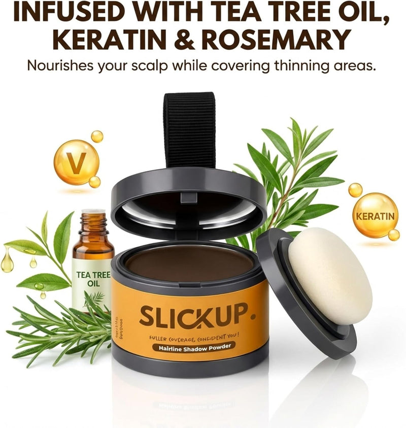 SLICKUP Hairline Shadow Powder for Root Touch Up Instant Hair Colour Stick for Grey Hair Coverage Temporary Hair Powder for Thinning Hair, Bald Spots & Hairline (Dark Brown)