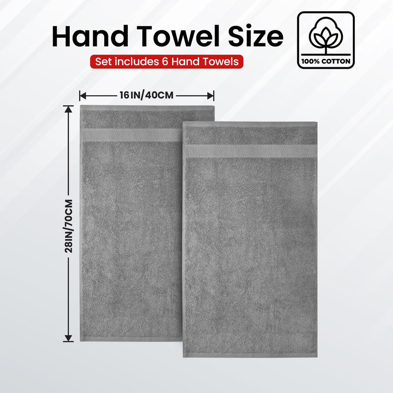 Infinitee Xclusives Premium White Hand Towels - Pack of 6, 41cm x 71cm Bathroom Hand Towel Set, Hotel & Spa Quality Hand Terry Towels for Bath room, Highly Absorbent and Super Soft Bathrooms Towels