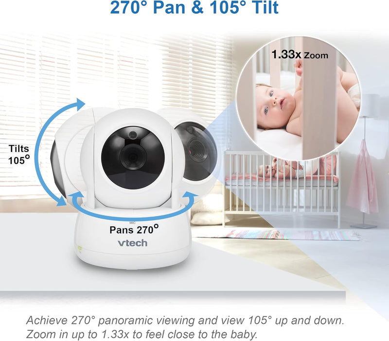 VTech VM924-2 Video Baby Monitor with 2 Cameras, Pan and Tilt, Baby Monitor with 5 Inch LCD Screen, Up to 17 Hours Battery Life, 1.33x Zoom, Night Vision, 300 m Long Range, Calming