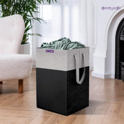 PrettyKrafts Folding Laundry Basket for ClothesToy Storage Box with Lid & Handle, Toys Organiser, 75 Litre, Black