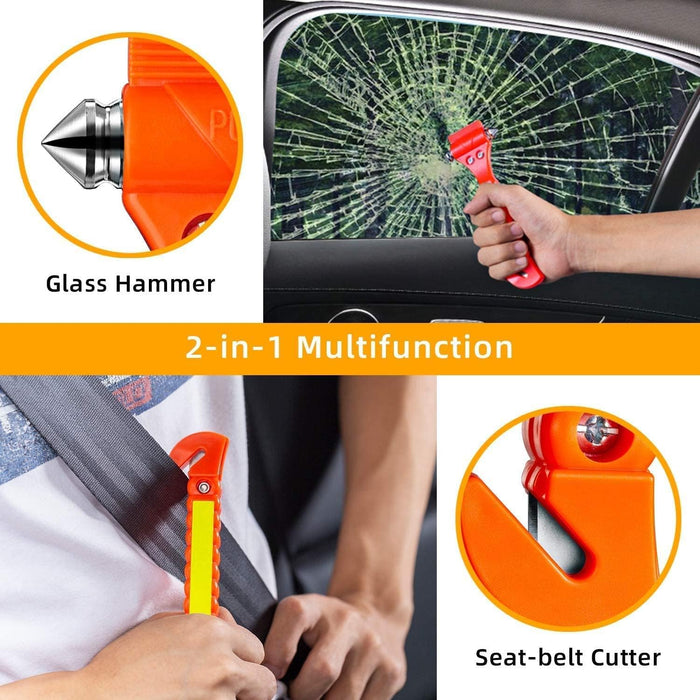 2 Pack Car Glass Safety Hammer, Window Breaker and Seat Belt Cutter, Carbon Steel, Anti-Slip Handle with Reflective Tape for Home, Women, Children Safety Emergency Car Escape Tools