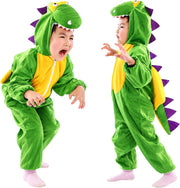 Doodle Kiddo Dinosaur Costume for Kids 3-8 Years, Green Hooded Dino Jumpsuit for Boys & Girls, Animal Costume, Halloween Fancy Dress Outfit, Dinosaur Party, Cosplay & Role Play