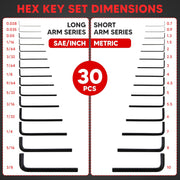 YIYITOOLS - HN-1-001 Hex Key Allen Wrench Set 30-Piece Industrial Grade Set Tools, 1/20-3/8 inches, 1.27-10 mm, Black and Silver - 30 PCs Wrench Set