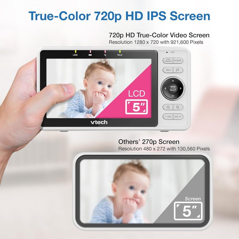 vtech Smart WiFi Baby Monitor VM901,5in 720p Display, 1080p Camera, HD NightVision, Fully Remote Pan Tilt Zoom, 2-Way Talk, free Smart Phone App
