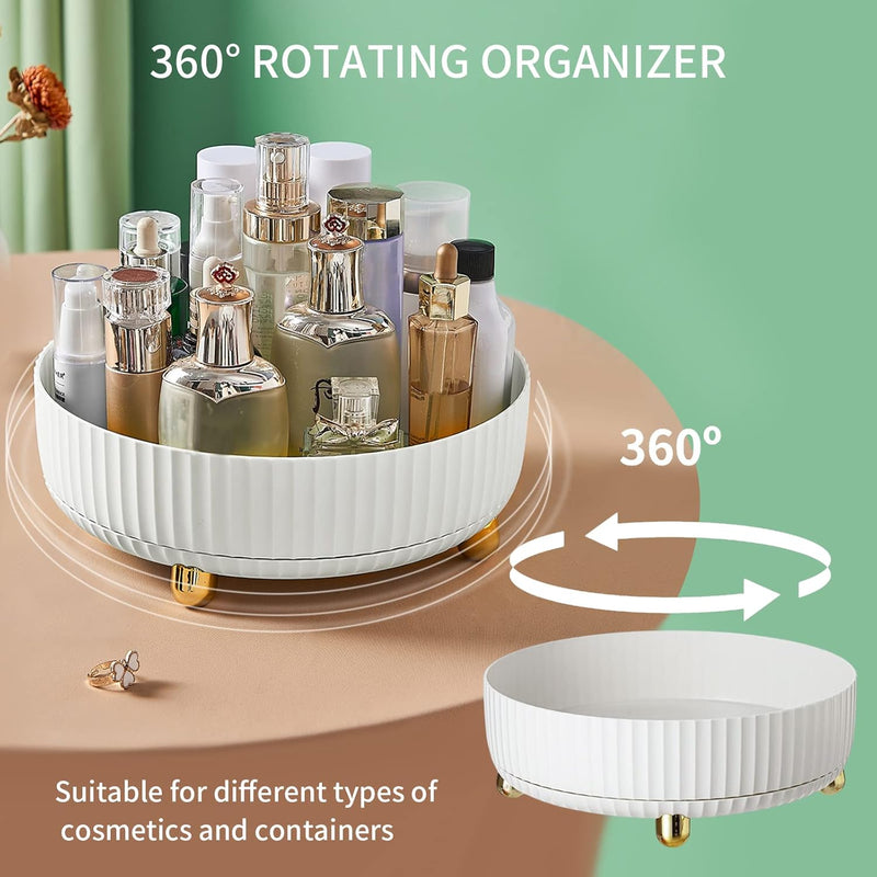 Rotating Makeup Organizer, Vecolla Cosmetic Perfume Organizer Lazy Susan, Round Turnable Storage for Vanity Make Up Kitchen Bathroom(White,28cm)