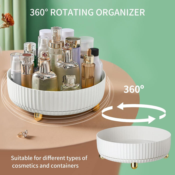 Rotating Makeup Organizer, Vecolla Cosmetic Perfume Organizer Lazy Susan, Round Turnable Storage for Vanity Make Up Kitchen Bathroom(White,28cm)