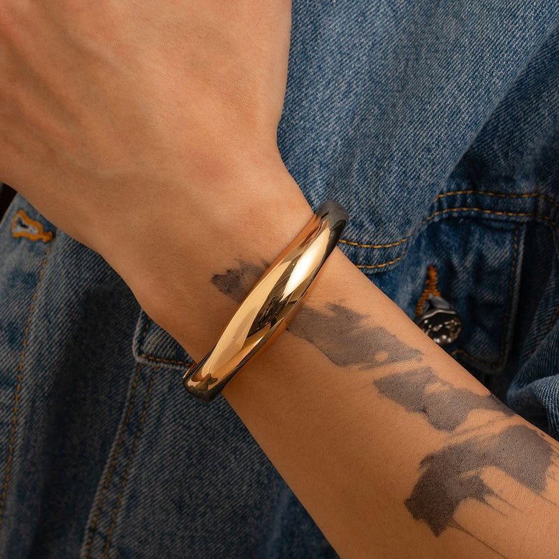 Spring Chunky Gold Bangle Bracelets, Trendy Wide Wrist Cuff Bracelet, Stackable Statement Bangles, Wedding Party Travel, Fashion Jewelry Set for Women and Girls