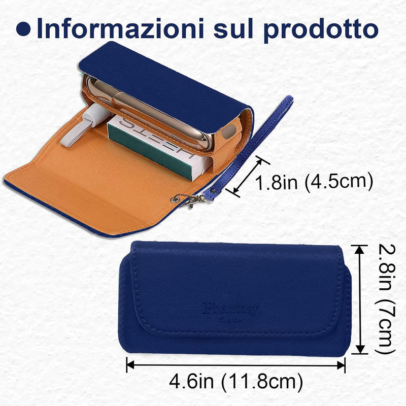 Phantasy Nappa Leather Case for IQOS 3 / IQOS 3 Duo / IQOS2.4 / IQOS2.4 Plus, Canvas and PU Leather Case, IQOS Organizer, Cigarette Cover/Pouch for IQOS (Dark Blue)