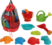 Hape Essential Complete Sand Playset for Kids Child-Safe BPA-Free Beach & Sandbox Toys with Buckets, Molds, Tools & Mesh Bag Outdoor Water & Sand Activity Kit for Toddlers Ages 18M+ - Beach Essential Set